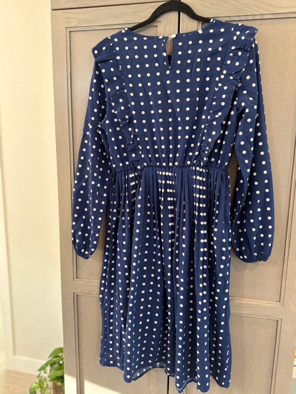 SHEIN Navy Blue Polka Dot Long Sleeve Midi Dress - Picture 3 of 5